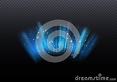 Blue Rays Rising on Dark Background. Transparent Shiny Burst with Stars. Vector Illustration Vector Illustration