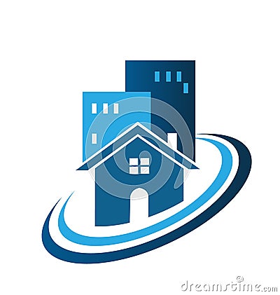 Blue real estate house logo Vector Illustration