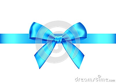 Blue realistic gift bow with horizontal ribbon Vector Illustration