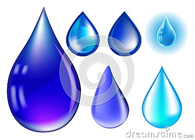 Blue realistic vector water drop set on white background Vector Illustration