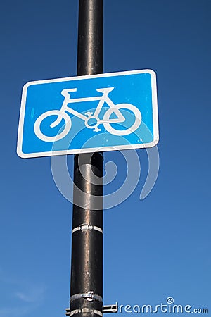 Blue rectangular cycle path route sign Stock Photo