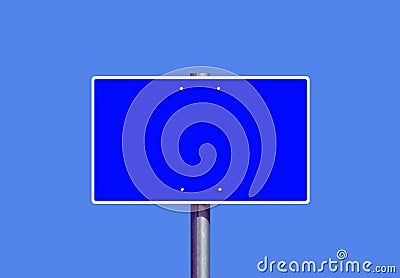 blue rectangular metal highway sign. blank billboard ad panel and mockup base Stock Photo