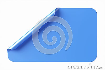 Blue rectangular shaped sticker curled from the corner isolated on a white background. Cartoon Illustration