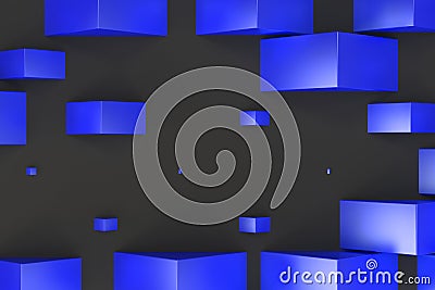 Blue rectangular shapes of random size on black background Cartoon Illustration