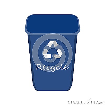 Blue Recycle Bin with Examples for the Separation and Utilize of Garbage. Saving Of The Environment Vector illustration Vector Illustration