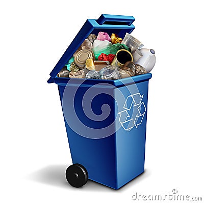 Blue Recycling Bin Cartoon Illustration