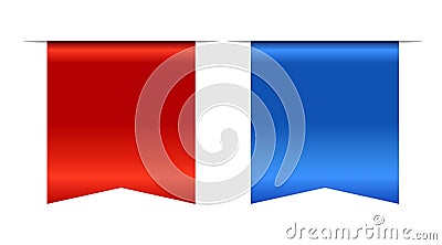 Blue and red bookmark. Banner 3D set. Vertical book mark, isolated on white background. Color tag, label. Flag sign Vector Illustration