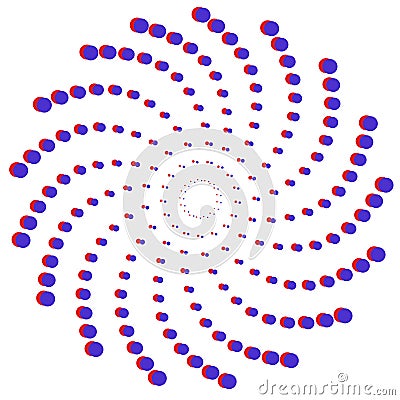 Blue and red dots spiral background. Ink drops, 3d effect. Abstract vector object Vector Illustration