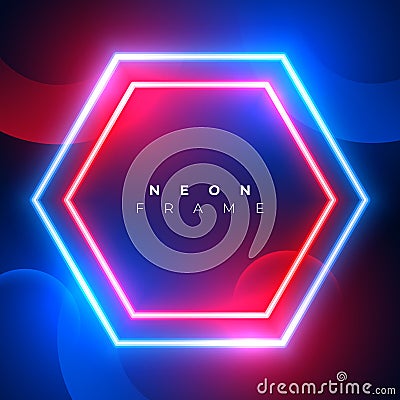 blue and red hexagon neon shape design Vector Illustration