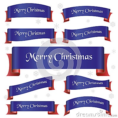 Blue and red merry christmas curved ribbon banners eps10 Vector Illustration