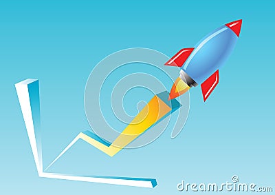 Blue and red rocket fly over the chart graph means business and relations grow very much and fast Vector Illustration