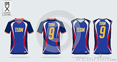 T-shirt sport design template for soccer jersey, football kit, tank top for basketball jersey. Uniform in front view back view. Vector Illustration