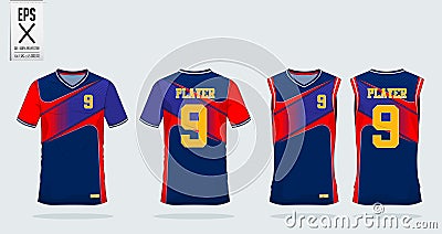 T-shirt sport design template for soccer jersey, football kit, tank top for basketball jersey. Uniform in front view back view. Vector Illustration