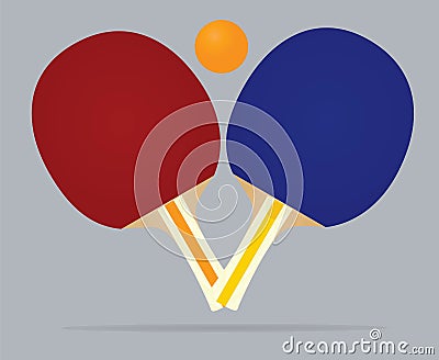 Blue and red table tennis rackets and ball Vector Illustration