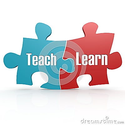 Blue and red with teach and learn puzzle Stock Photo