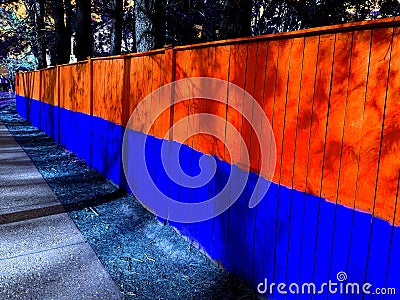 Blue and Red Ukrainian Fence Stock Photo