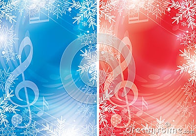 Blue and red vector flyers with music notes and snowflakes - christmas Vector Illustration