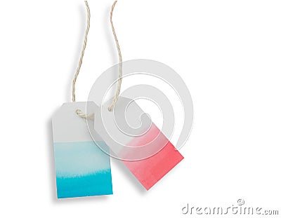 Blue red watercolor label or price tag paper isolated with p Stock Photo