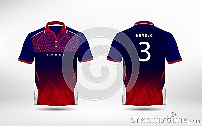 Blue, red and white lines layout football sport t-shirt, kits, jersey, shirt design template. Vector Illustration