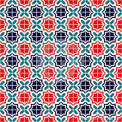 Blue red and white moroccan tiles seamless pattern, vector Vector Illustration