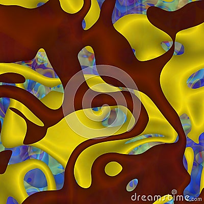 Blue red yellow bacteria shapes, lights abstract shapes, fractal design, texture Stock Photo