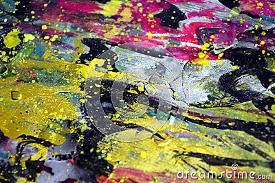 Gold, purple, pink waves splashes, colorful vivid waxy colors, contrasts creative background Stock Photo