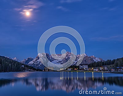 Blue reflection of lake Misurina Stock Photo