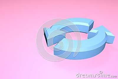 Blue Reload icon isolated on pink background. Refresh symbol. Rotation arrows in a circle. Minimalistic concept with copy space. Cartoon Illustration