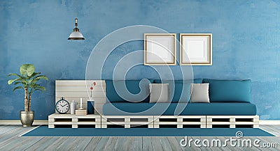 Blue retro living room Stock Photo