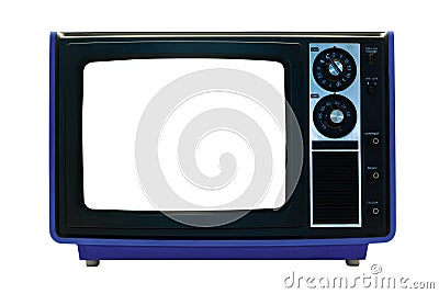 Blue Retro TV Isolated with Clipping Paths Stock Photo
