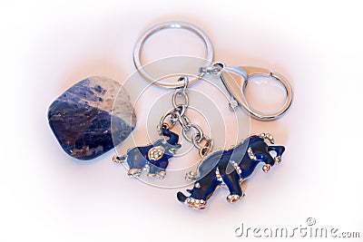 Blue Rhino with Elephant Protection Key Chain Stock Photo