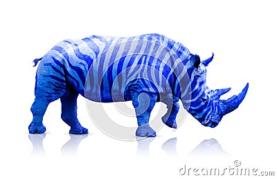 Blue rhino with zebra lines Stock Photo