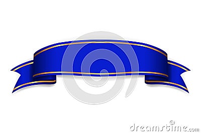 Blue ribbon banner. Satin glossy bow blank. Design label scroll ribbon blank element isolated on white background. Empty Vector Illustration