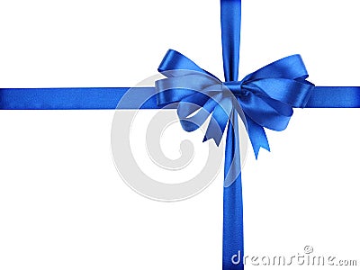 Blue ribbon with a bow as a gift on a white Stock Photo