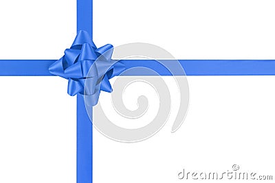 Blue ribbon cross with gift bow isolated on white Stock Photo