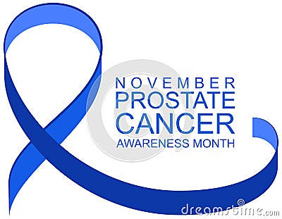 Blue ribbon symbol and text prostate cancer awareness month. November is mens health awareness month Vector Illustration