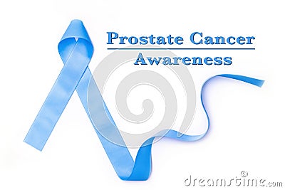 Blue ribbon symbolic for prostate cancer awareness campaign and men`s health in November month isolated on white background Stock Photo