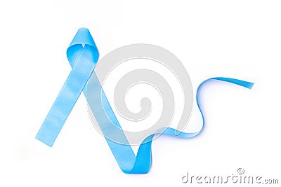 Blue ribbon symbolic for prostate cancer awareness campaign and men`s health in November month isolated on white background Stock Photo