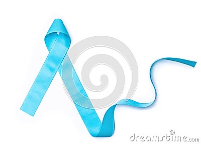 Blue ribbon symbolic for prostate cancer awareness campaign and men`s health in November month isolated on white background Stock Photo