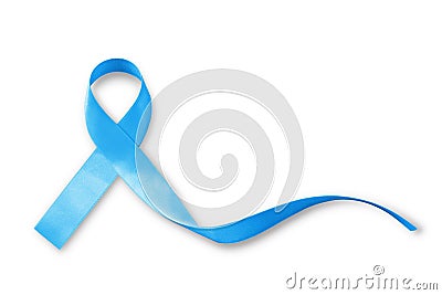 Blue ribbon symbolic for prostate cancer awareness campaign and men`s health in November month isolated on white background Stock Photo