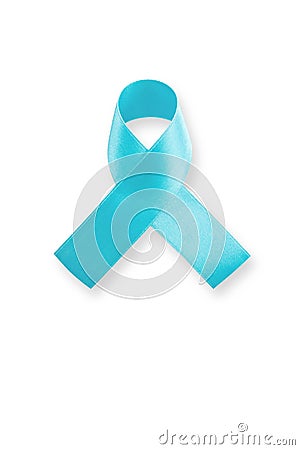 Blue ribbon symbolic of prostate cancer awareness and men`s health in November month isolated on white background Stock Photo