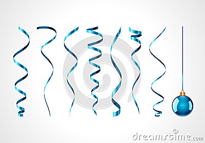 Blue ribbons and ornament Vector Illustration