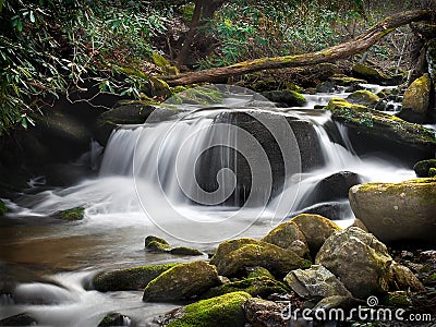 Blue Ridge Forest Waterfall With Milky Water Stock Photo