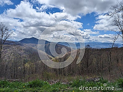 Blue ridge mountains clouds early spring. Stock Photo