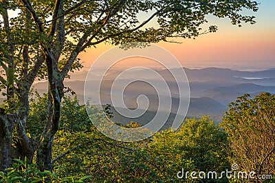 Blue Ridge Mountains, scenic sunrise Stock Photo