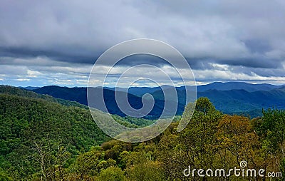 Blue ridge mountians in spring in a cloudy day Stock Photo