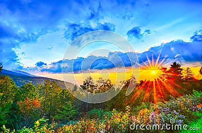 Blue Ridge Parkway late summer Appalachian Mountains Sunset West Stock Photo