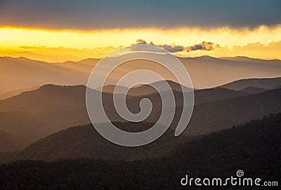 Blue Ridge Parkway Sunset Southern Appalachian Mountains Scenic Nature Landscape Stock Photo