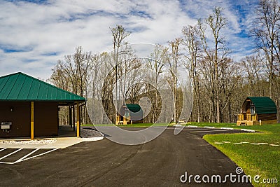 Pod Cabins and Bathhouse at Explore Park, Roanoke, Virginia, USA Editorial Stock Photo