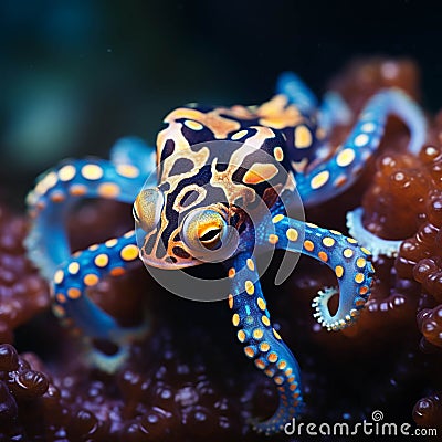 Blue-ringed octopus. The Deadly Blue Ringed Octopus, hapalochlaena. Stock Photo